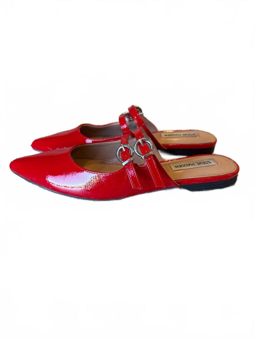 Steve Madden Elizaa Slides – Red Patent Leather – Women's Size 8